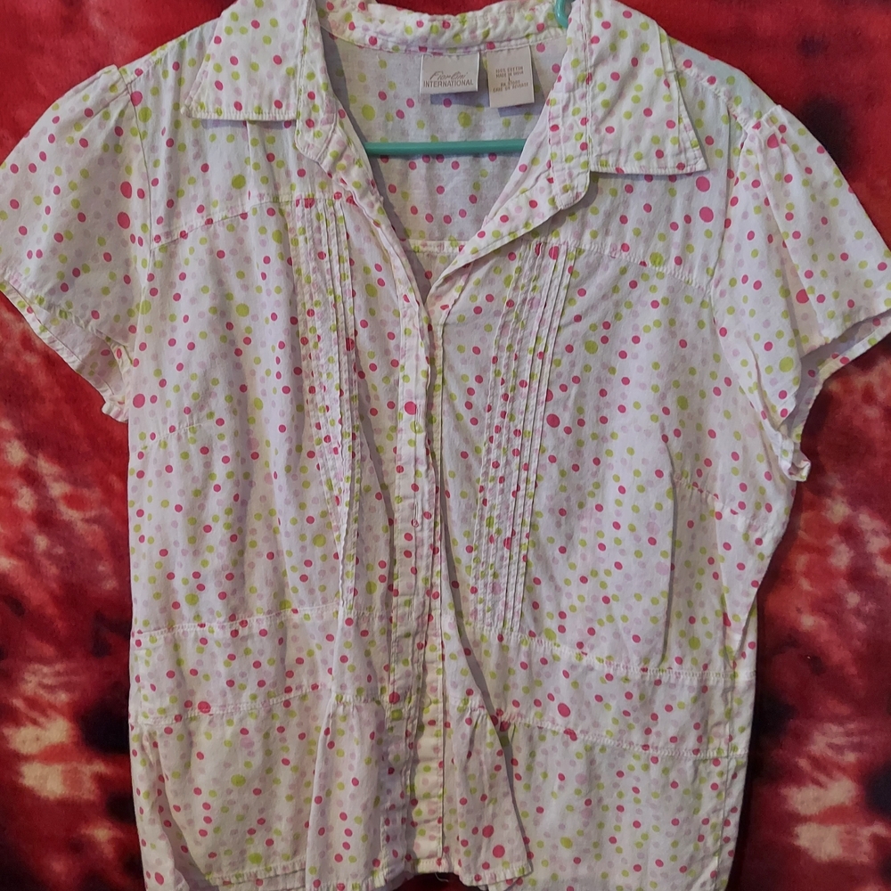 White Polka Dot Button-Up Blouse